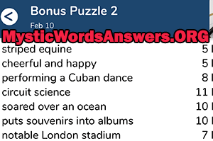 February 10th 7 little words bonus answers