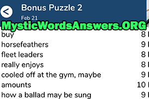 February 21st 7 little words bonus answers