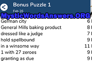 February 26th 7 little words bonus answers