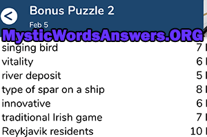 February 5th 7 little words bonus answers