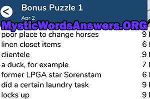 April 2nd 7 little words bonus answers