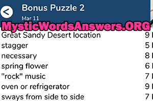 March 11th 7 little words bonus answers