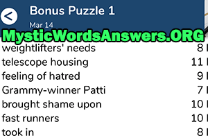 March 14th 7 little words bonus answers