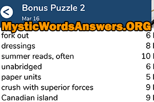 March 16th 7 little words bonus answers
