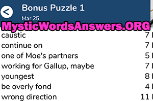 March 25th 7 little words bonus answers