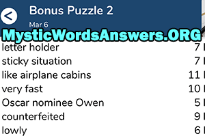 March 6th 7 little words bonus answers