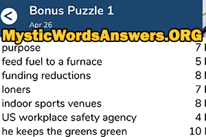April 26th 7 little words bonus answers