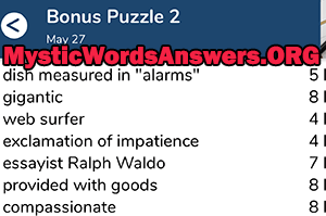 May 27th 7 little words bonus answers