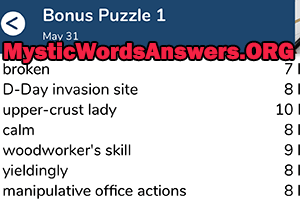 May 31st 7 little words bonus answers