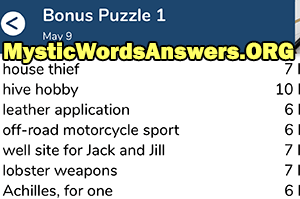 May 9th 7 little words bonus answers