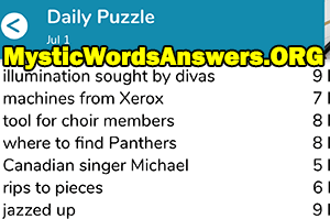 July 1st 7 little words answers