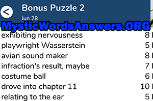 June 28th 7 little words bonus answers