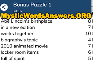 July 16th 7 little words bonus answers