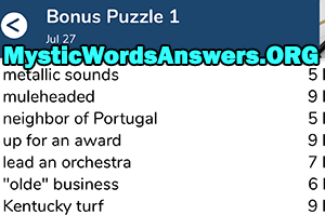 July 27th 7 little words bonus answers