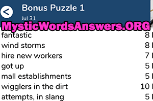 July 31st 7 little words bonus answers