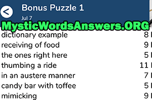 July 7th 7 little words bonus answers