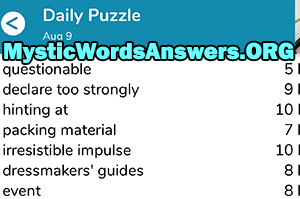 August 9th 7 little words answers
