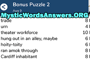 August 9th 7 little words bonus answers