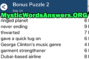 September 14th 7 little words bonus answers