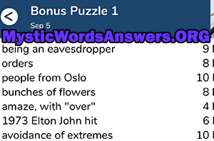 September 5th 7 little words bonus answers