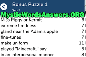 September 7th 7 little words bonus answers