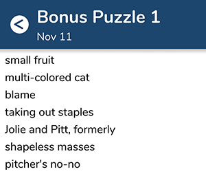 November 11th 7 little words bonus answers