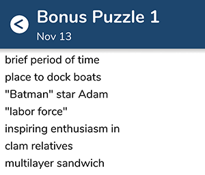 November 13th 7 little words bonus answers