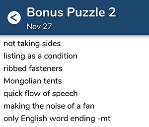 November 27th 7 little words bonus answers