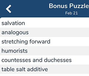February 21st 7 little words bonus answers