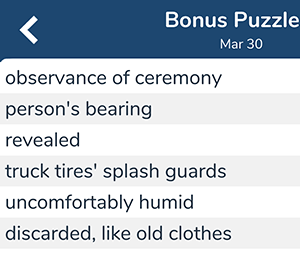 March 30th 7 little words bonus answers