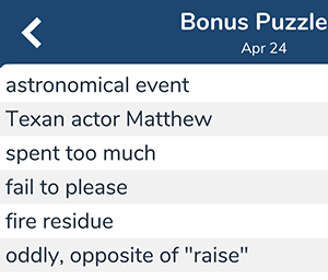 April 24th 7 little words bonus answers