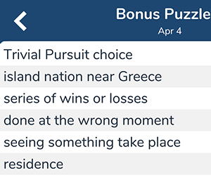 April 4th 7 little words bonus answers