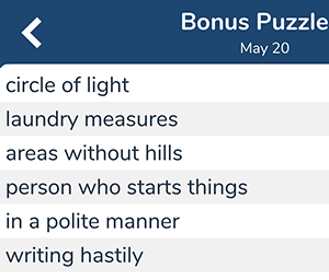 May 20th 7 little words bonus answers