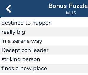 July 15th 7 little words bonus answers