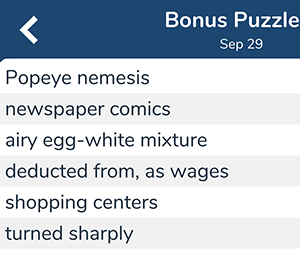 September 29th 7 little words bonus answers