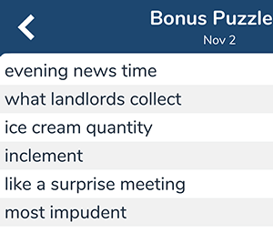 November 2nd 7 little words bonus answers