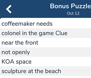 October 12th 7 little words bonus answers