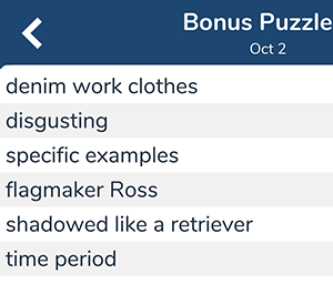 October 2nd 7 little words bonus answers