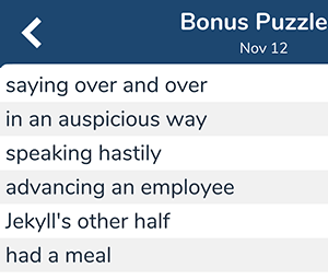 November 12th 7 little words bonus answers
