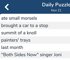 November 21st 7 little words answers