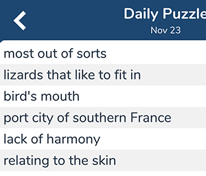 November 23rd 7 little words answers