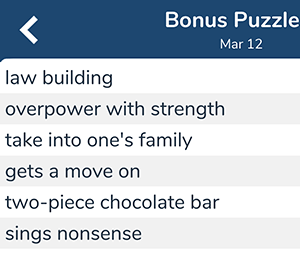 March 12th 7 little words bonus answers