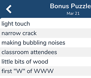 March 21st 7 little words bonus answers