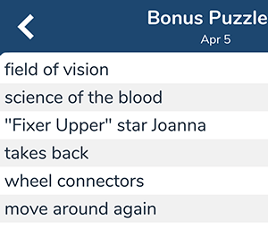 April 5th 7 little words bonus answers