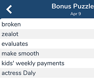 April 9th 7 little words bonus answers