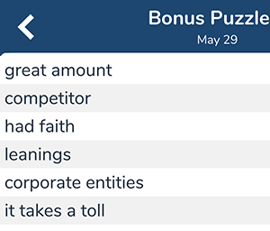 May 29th 7 little words bonus answers