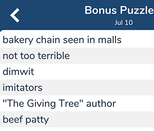 July 10th 7 little words bonus answers
