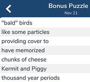 November 21st 7 little words bonus answers