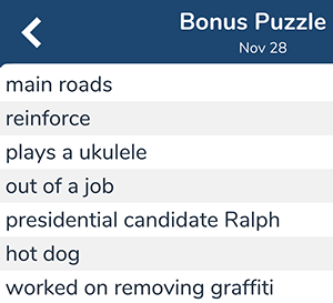 November 28th 7 little words bonus answers