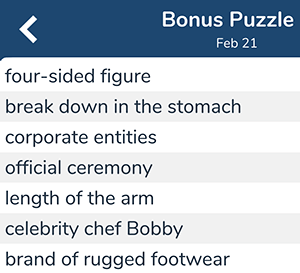 February 21st 7 little words bonus answers